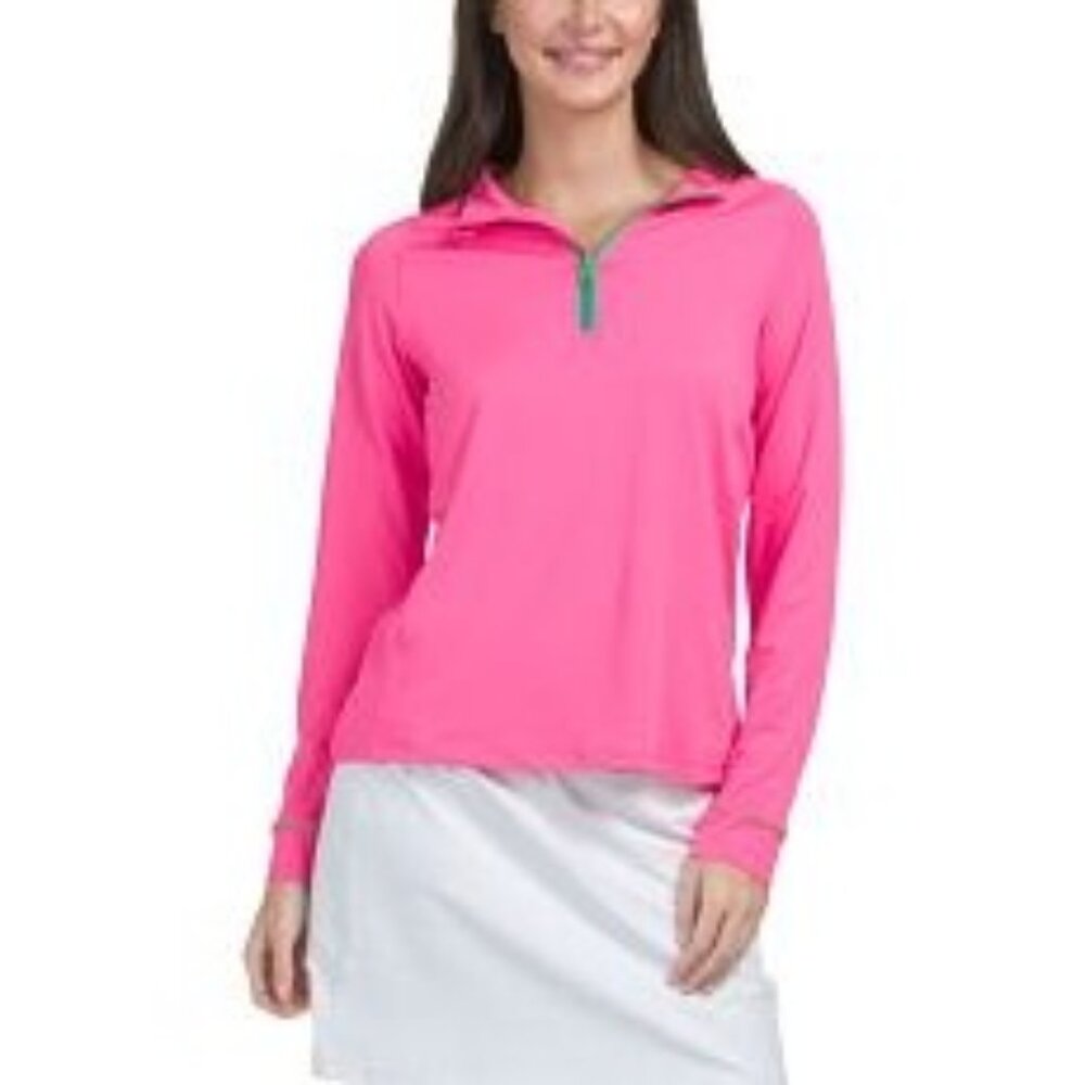 NWT Birdies & Bows Women Hot Pink/Green Quarter Zip Pullover Tennis Golf Shirt L